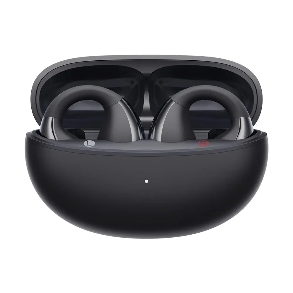 Fones de Ouvido Abertos QCY Crossky C30, Fones Bluetooth 5.4 com Clipe, Conforto Leve, Ajuste Estável, 25 Horas de Reprodução (Preto)