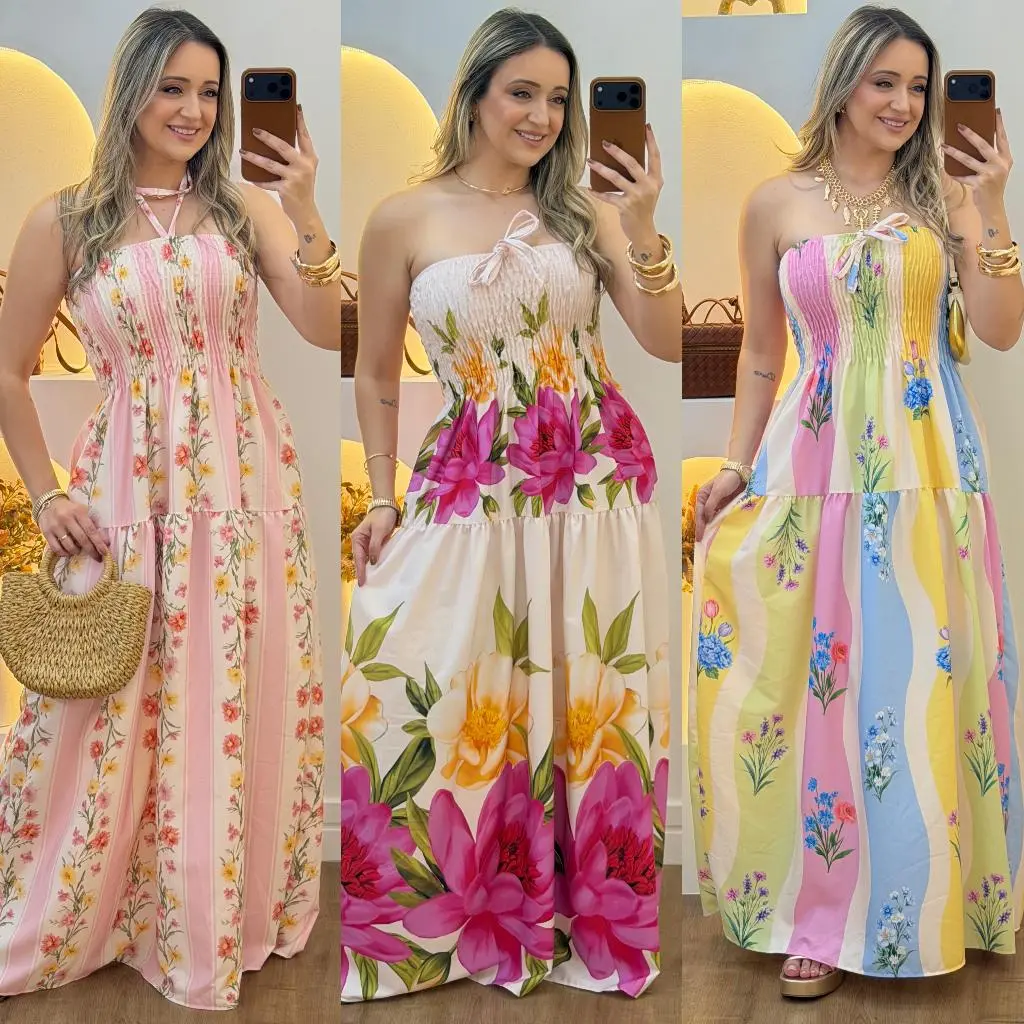 Vestido Feminino Longo Camadas Serena Tecido Duna Tendencia Lançamento 2026 - 1