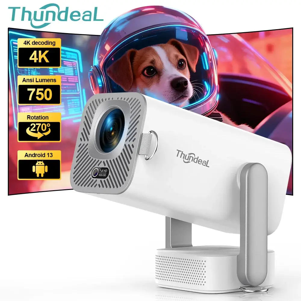 Projetor ThundeaL TD80PRO Full HD 4K para Filmes, WiFi, Android, Projetor Smart TV, Mini Projetor Portátil para Home Theater TD80Pro
