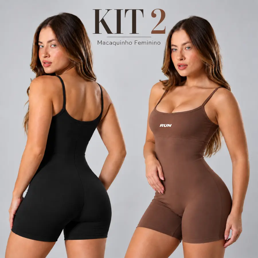 Kit 2 Macaquinho Fitness Feminino de Alcinha Zero Transparência para Academia Corrida Treino e Yoga