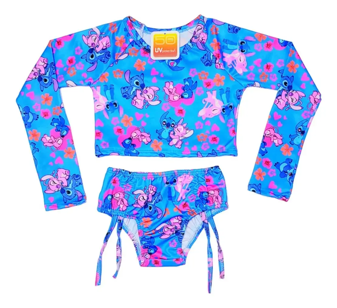 Biquíni Manga Infantil Proteção Solar Uv Cropped Menina Cor Azul-celeste Tamanho 10