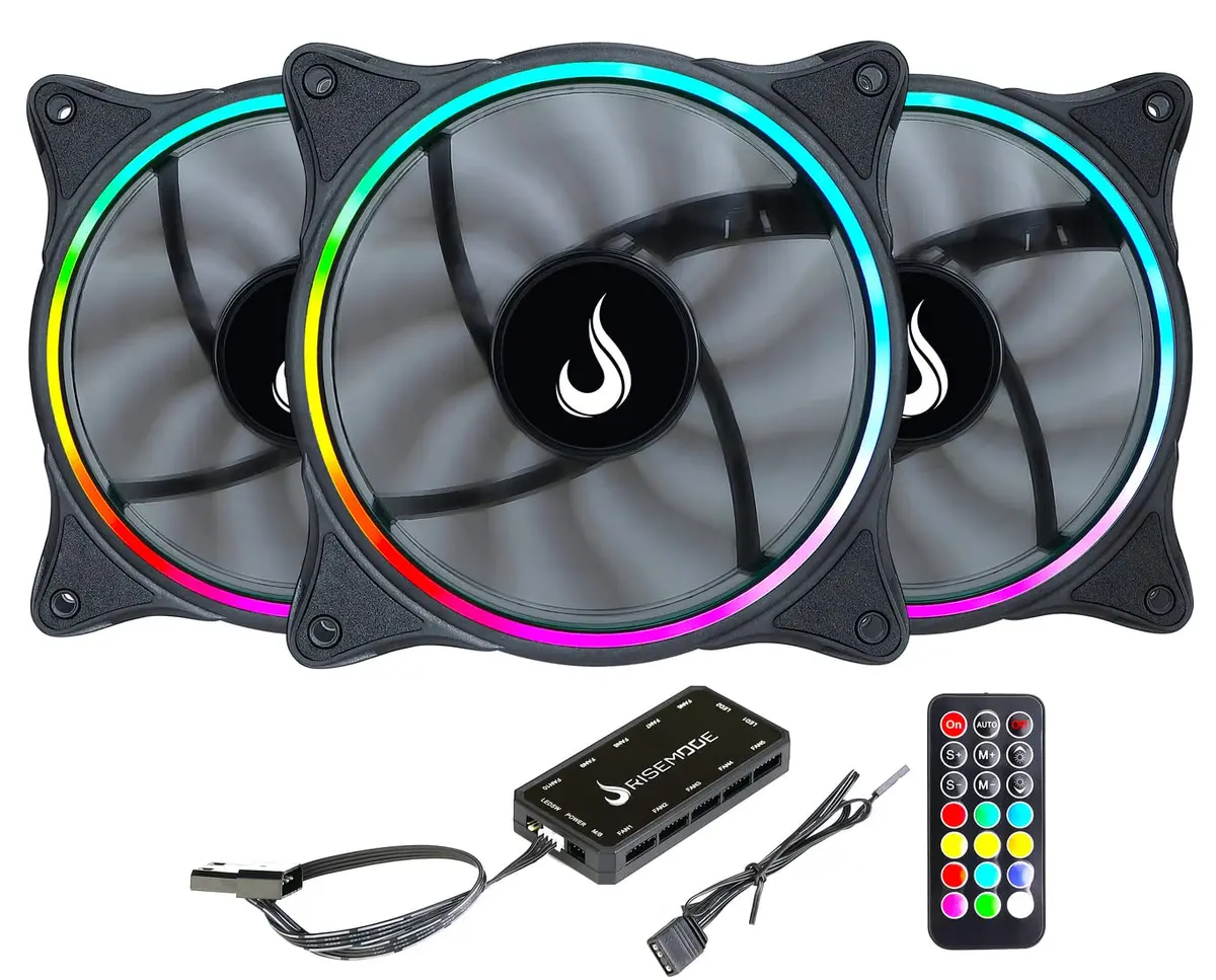 Kit com 3 Ventoinhas Gamer Rise Mode Laser, 120mm, ARGB, Preto - RM-RGB-05-5V