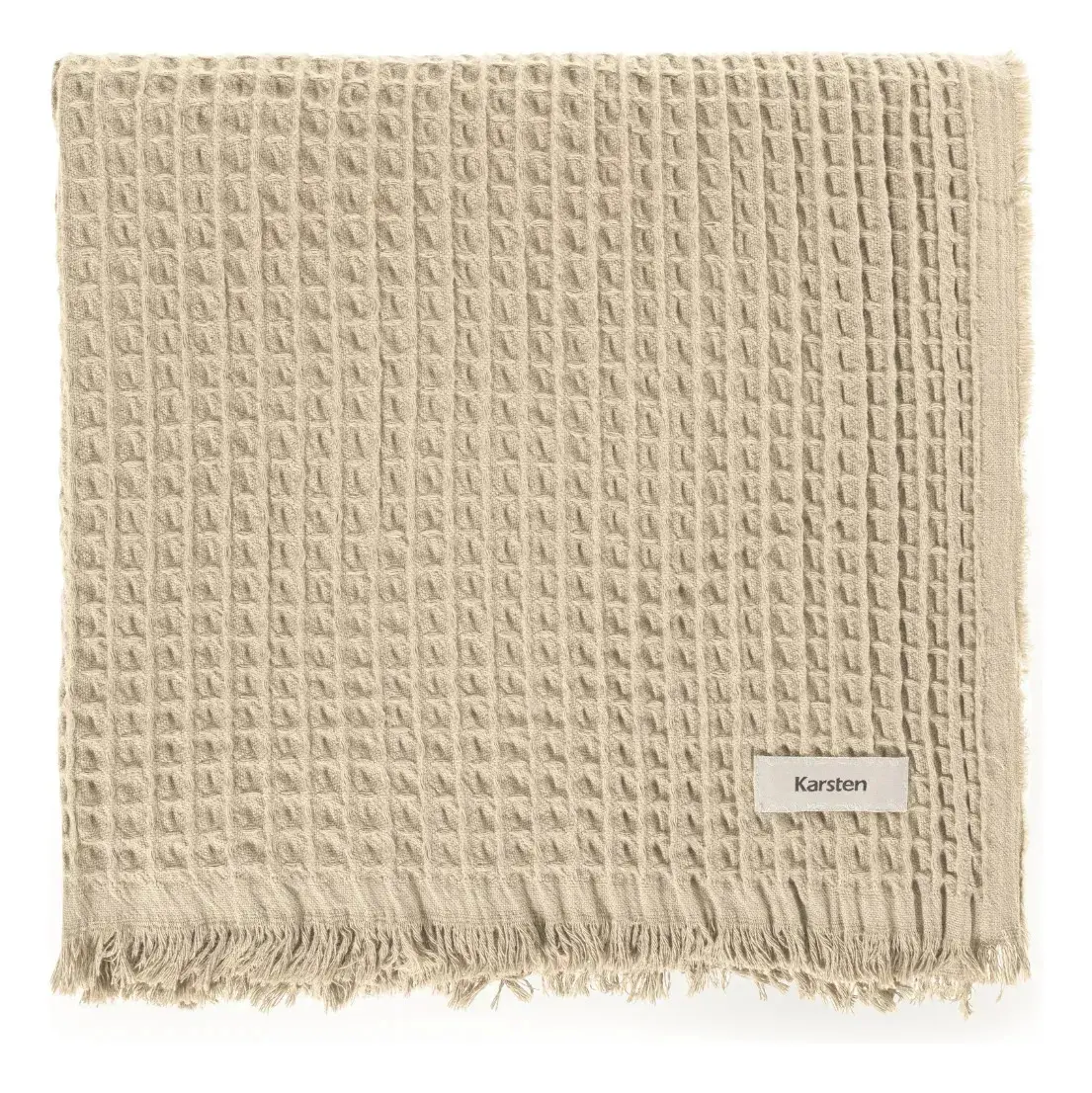 Manta Decorativa Para Sofá e Peseira Para Cama Karsten Denver 100% Algodão 1,50 x 2,00 m Cor Areia Bege Textura de Favos com Franjas - 1
