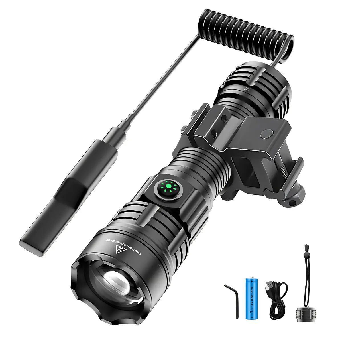 Lanterna Tática Laser Branco 2000 Lúmens Zoom USB-C Recarregável com Suporte Modo Strobe Resistente à Água para Caça Ciclismo Campismo Emergência - 1
