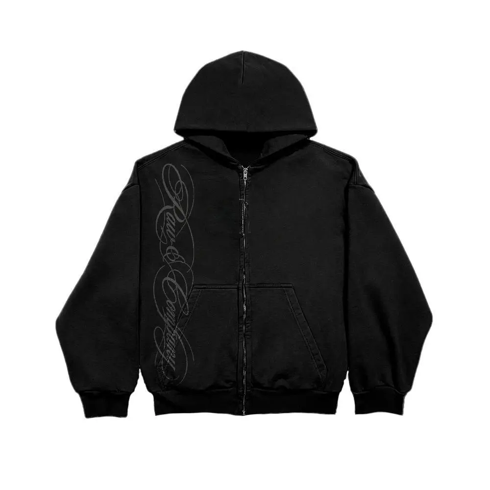 Moletom com Zíper e Capuz Raw Company Cursiva Várias Cores Streetwear Unissex 100% Algodão - 1