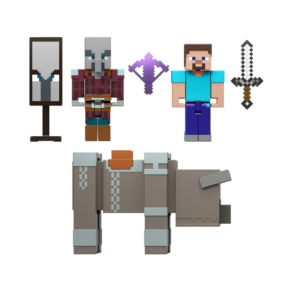 Minecraft Vanilla Village Raid Pack, Kit com 3 Figuras e Acessórios, Mattel