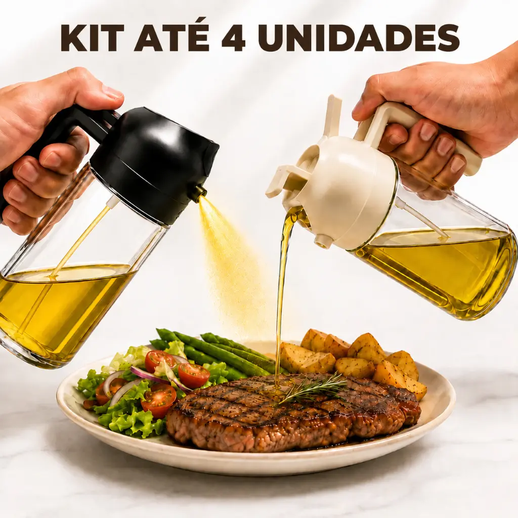 Spray Azeite Galheteiro 2 em 1 Porta Oleo Vidro Borrifador e Dosador Vinagre Shoyu Cozinha 470ml - 1