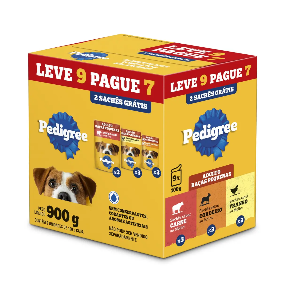 Ração Úmida Pedigree Sachê Carne, Cordeiro e Frango para Cães Adultos de Raças Pequenas 100 g - LEVE 9 PAGUE 7