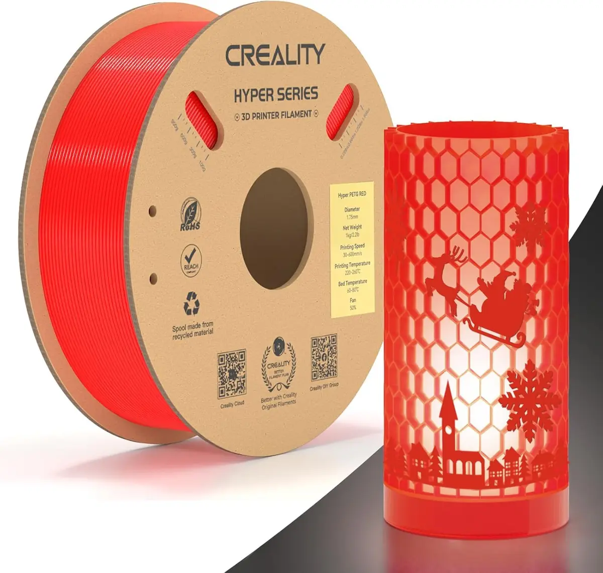 Creality Hyper PETG 1,75 mm Filamento, Filamento para Impressora 3D de Alta Velocidade 600 mm/s PETG, 1 kg (2,2 lb)/Carretel, Precisão Dimensional ± 0,05 mm (Vermelho)
