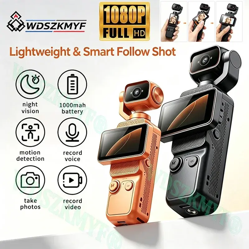 Novo 90 ° Câmera de Ação Flip Screen 1080P com Estabilizador Gimbal, WIFI e 180° ° Câmera Digital de Bolso com Lente Rotativa para Esportes - 1