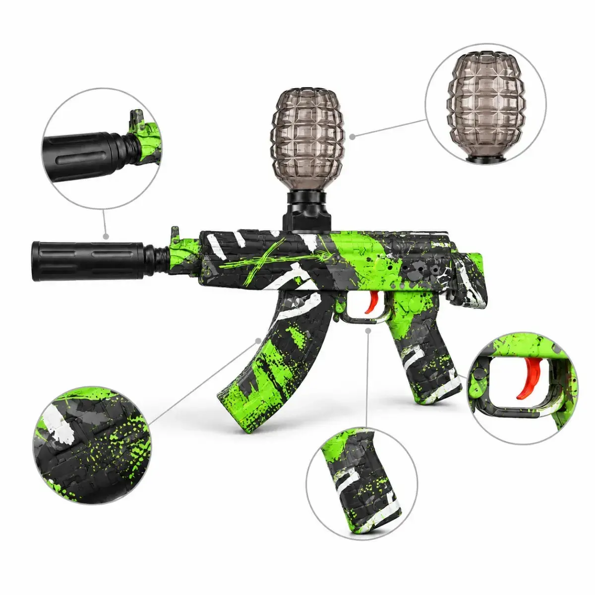 Metralhadora Automática Arminha Brinquedo Lançador Bolinhas Gel Recarregavel Ak47 Cor Verde thumbnail 3