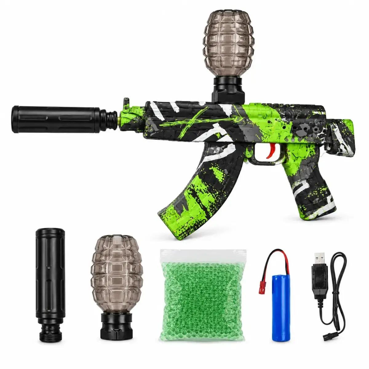Metralhadora Automática Arminha Brinquedo Lançador Bolinhas Gel Recarregavel Ak47 Cor Verde thumbnail 5