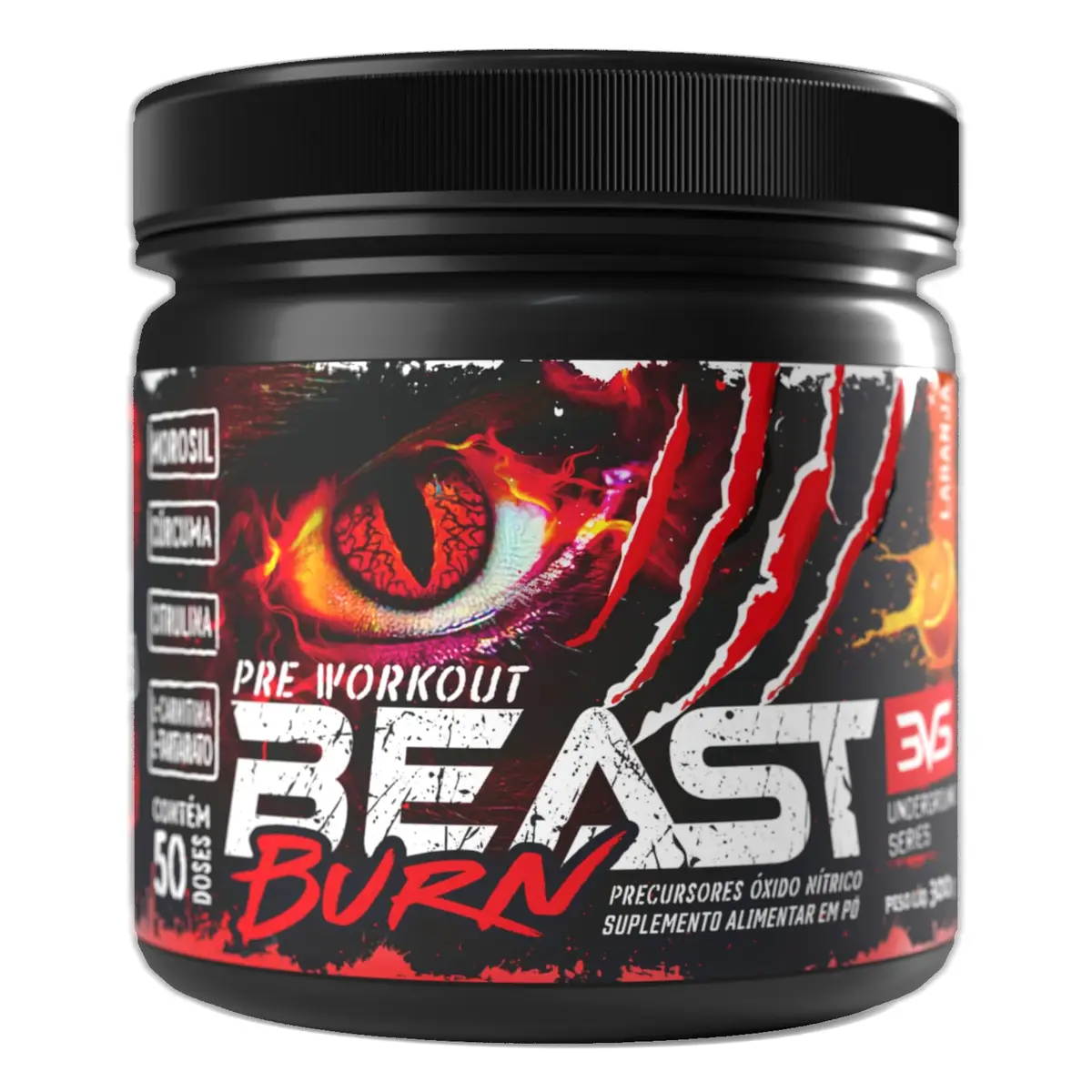 3VS Nutrition Pré-Workout Beast Burn 300g – Suplemento Pré-Treino Fórmula Única com Cafeína, Beta Alanina, L-Carnitina, Citrulina, Morosil® e Cúrcuma – 50 Doses 300gr Sabor Laranja - 1