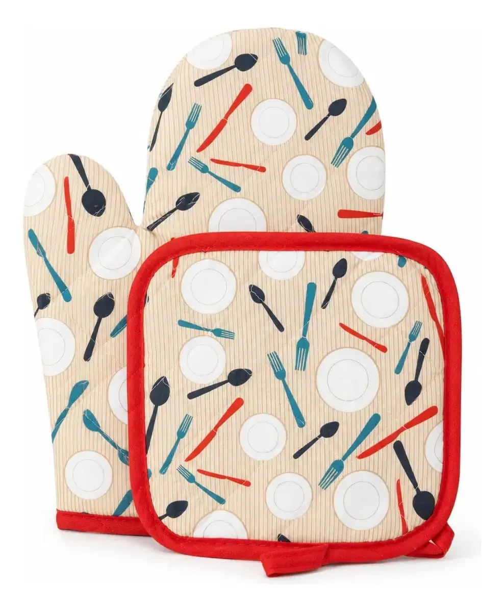 Kit Luva Forno e Pegador de Panela Alta Temperatura para Cozinha Air Fryer Fogão Churrasqueira Proteção Contra Calor (Vermelho) - 1