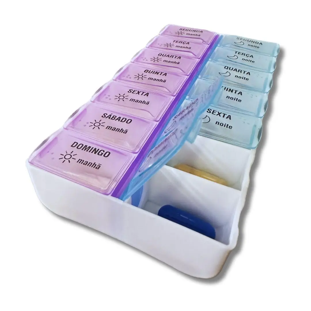 MBB Shop - Caixa Organizador Porta Comprimido Remédio Vitaminas Semanal 2 x Por Dia Manhã e Noite - 14 Compartimentos - 1