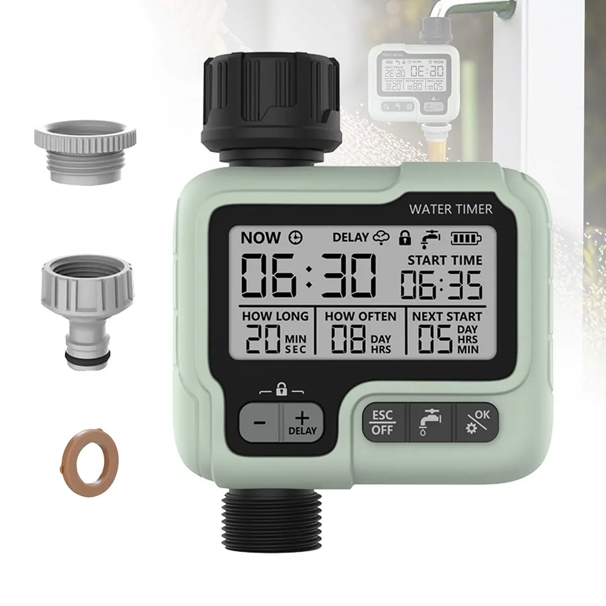 Controlador de Irrigação Automático LED, Economia de Água, Jardim Verde | Programação Simples Para Facilitar A Rotina De Cuidados Com Plantas E Áreas Externas
