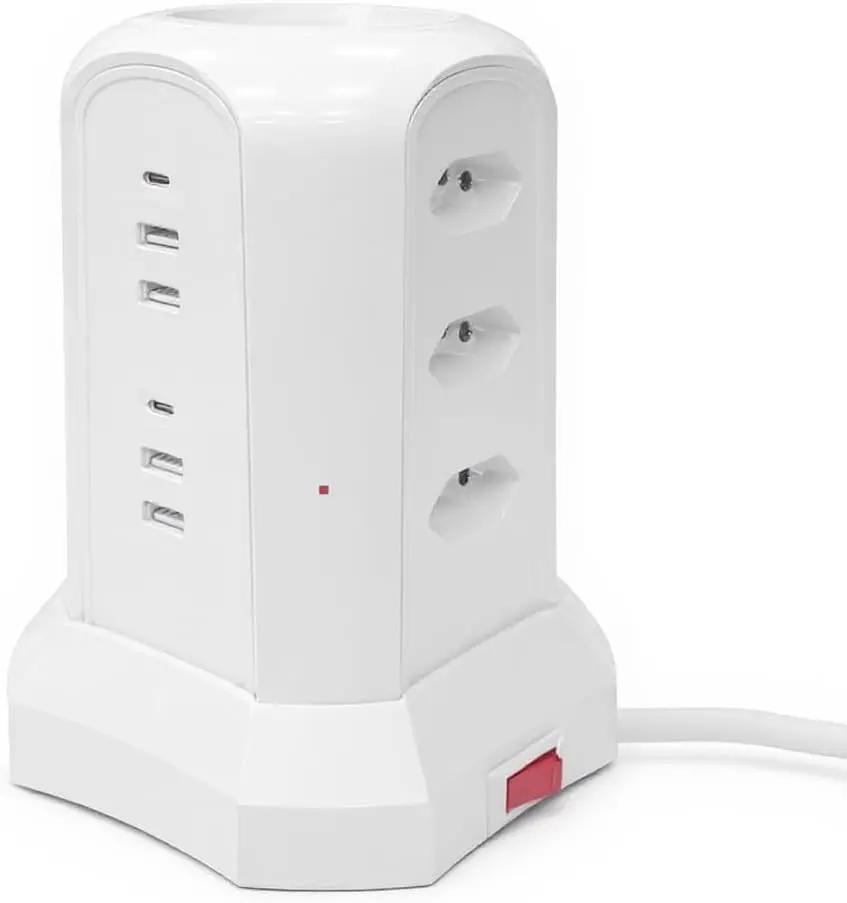 Filtro de Linha, Extensão Tomada,Extensao Eletrica,Torre de Tomada, Regua, Extensao Eletrica, 9 Tomadas, 4 Interfaces USB, 2 Porta USB Tipo-C,Suporte a Tensão de 110-220V, Potência de 2500W,branco - 1