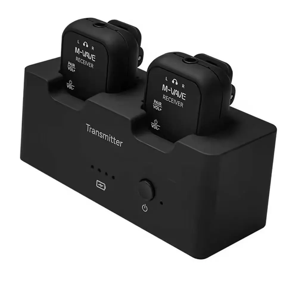 VEDO M-VAVE Sistema de Monitoração Auricular Sem Fio WP-12, com 1 Transmissor + 2 Receptores, Modos de 4 canais, Áudio 24bit / 48KHz, Alcance 30m e 24h Bateria, Shows, Igrejas e Podcasts no Brasil