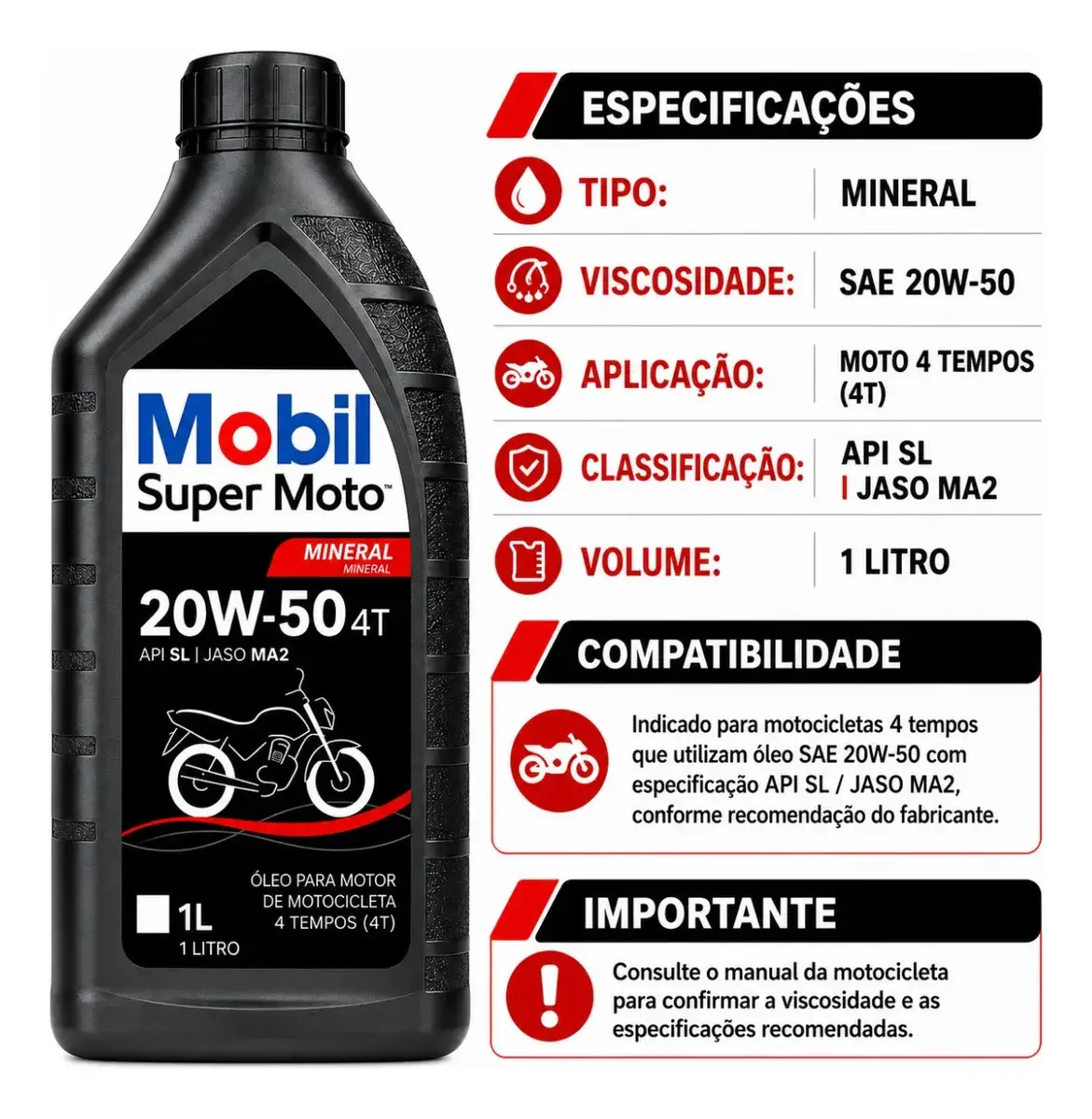 Óleo 20w50 Móbil Mineral 4T Moto thumbnail 4