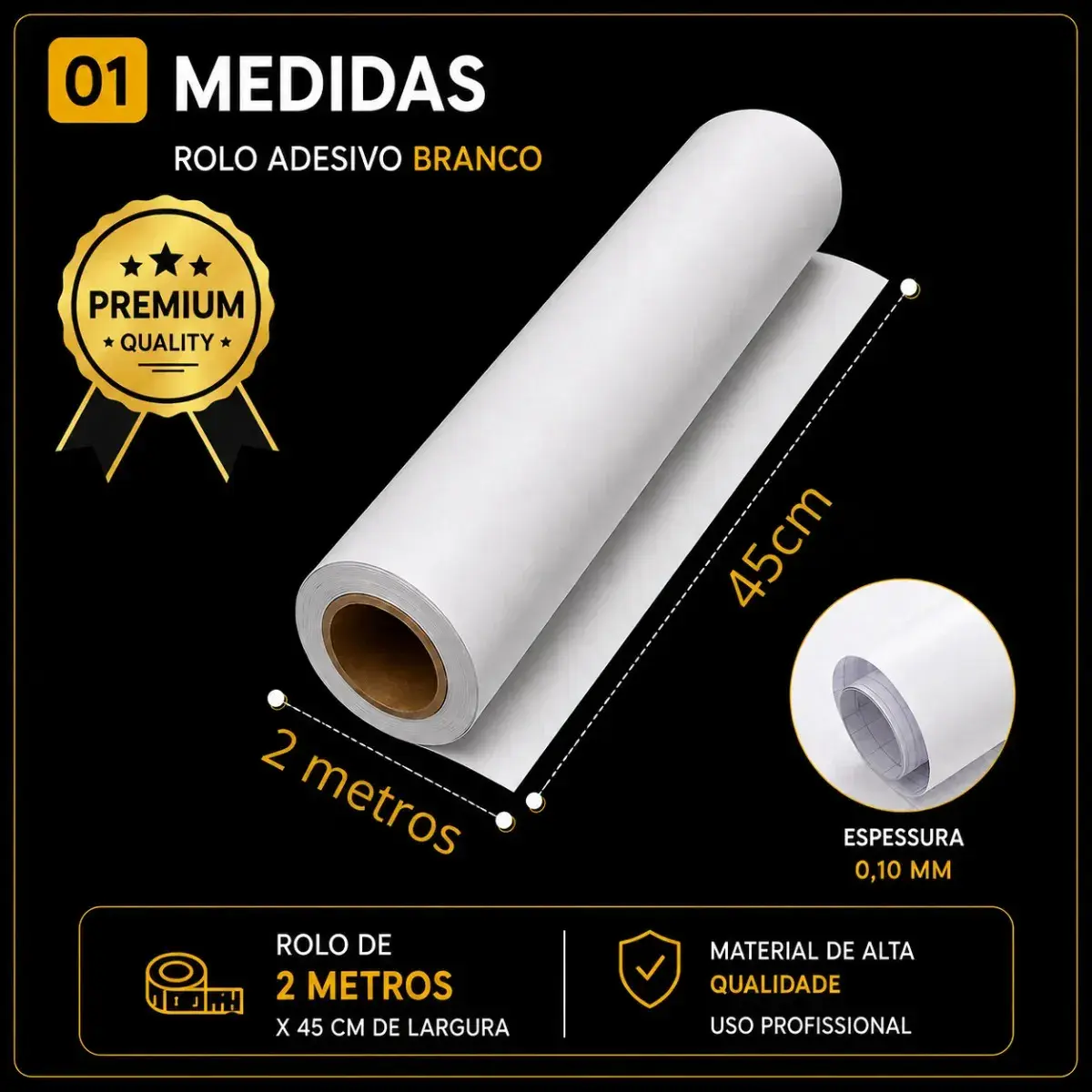 Papel Adesivo 2 Metros X 45cm Envelopamento Móveis E Parede Branco Fosco Autocolante Lavável Vinílico CNC DO BRASIL thumbnail 2