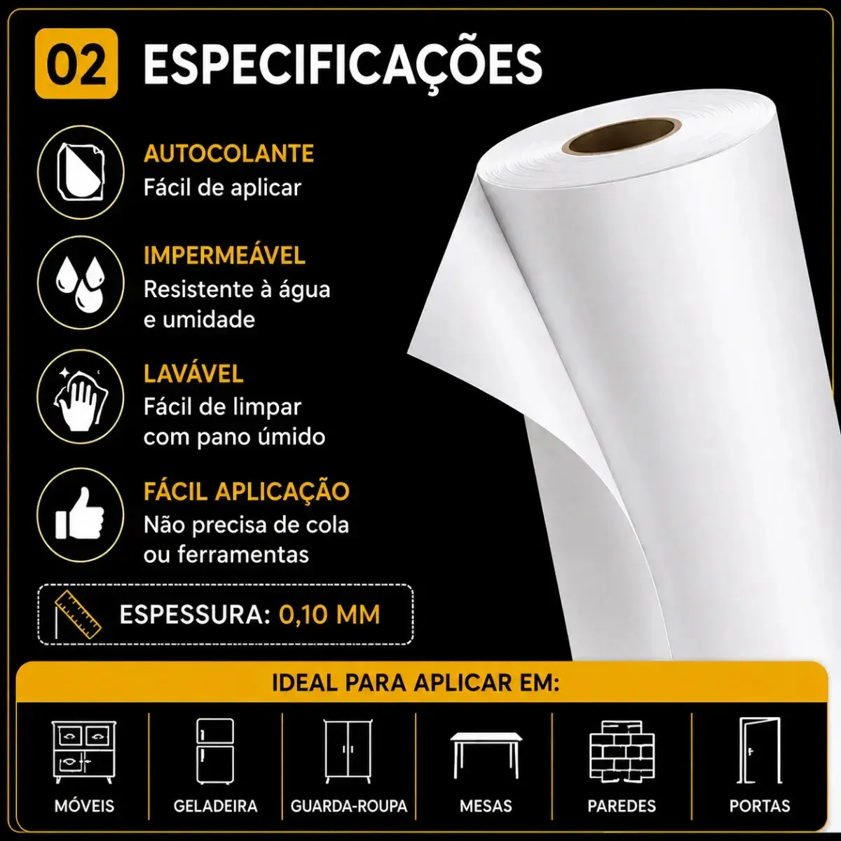 Papel Adesivo 2 Metros X 45cm Envelopamento Móveis E Parede Branco Fosco Autocolante Lavável Vinílico CNC DO BRASIL thumbnail 3