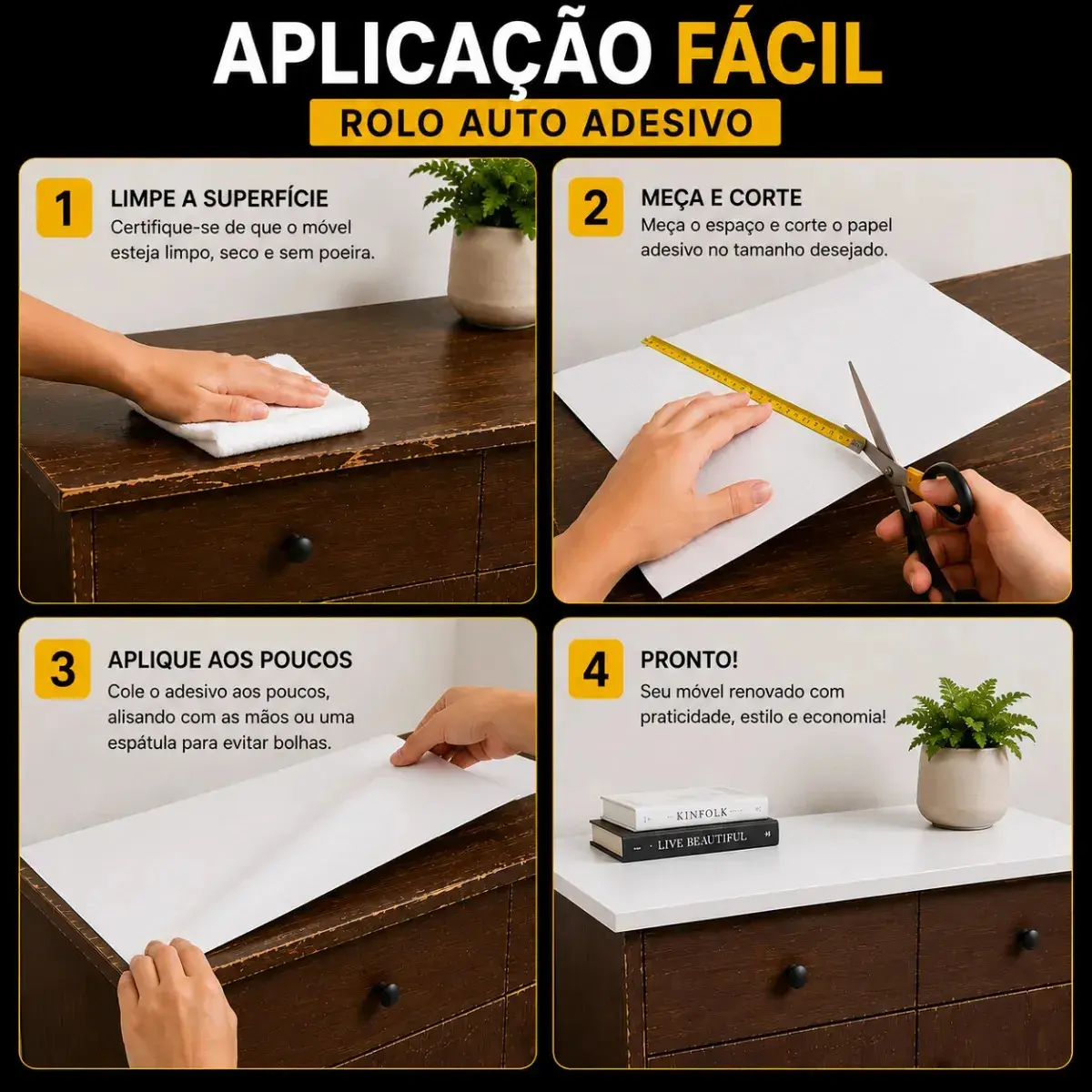 Papel Adesivo 2 Metros X 45cm Envelopamento Móveis E Parede Branco Fosco Autocolante Lavável Vinílico CNC DO BRASIL thumbnail 8