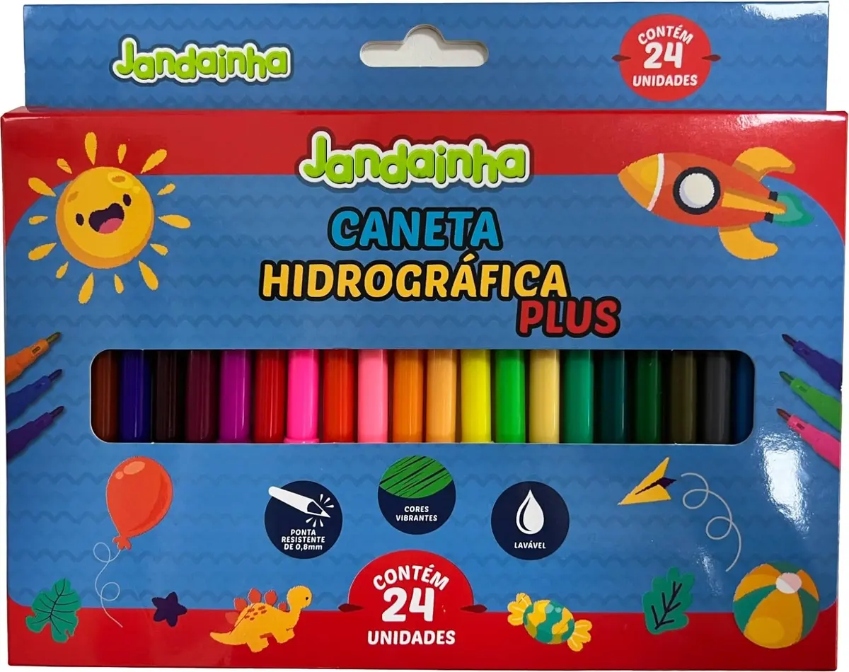 Canetinha Hidrográfica Plus Lavável 24 cores - Jandainha