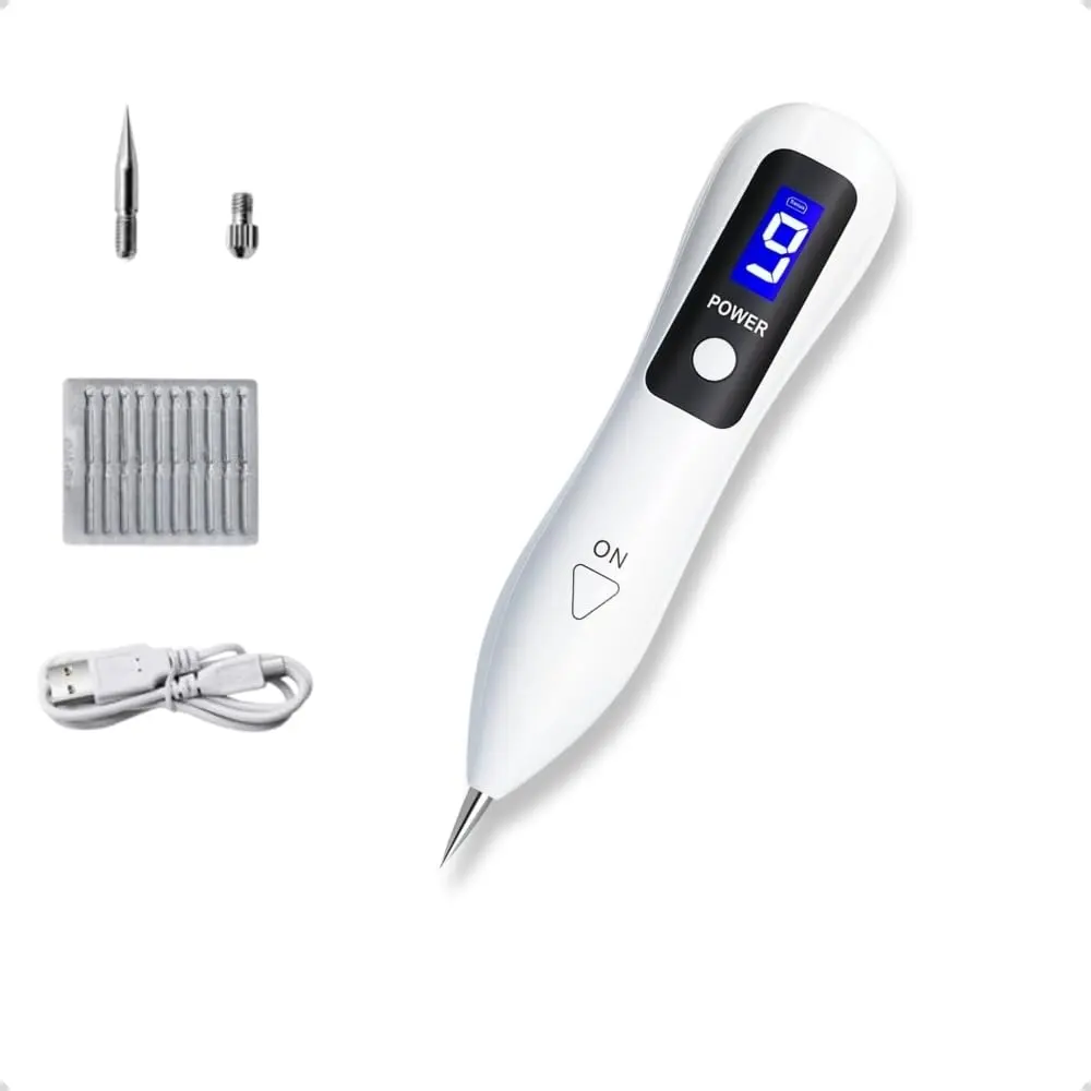 Caneta Elétrica Profissional para Remoção de Manchas, Display Digital LED, Tecnologia Ion, USB Recarregável, com Agulhas, Uso Estético