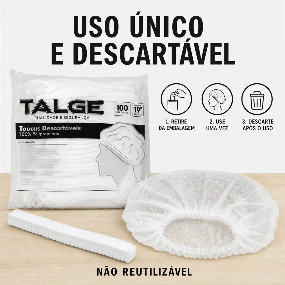 Touca Descartável Tnt Branca Talge C/ 100 Unidades Cor Branco thumbnail 2