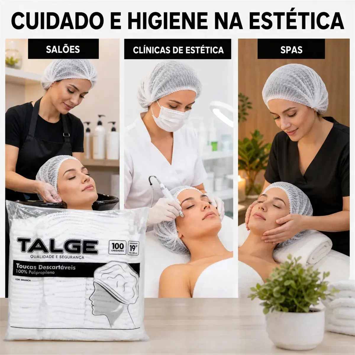 Touca Descartável Tnt Branca Talge C/ 100 Unidades Cor Branco thumbnail 4