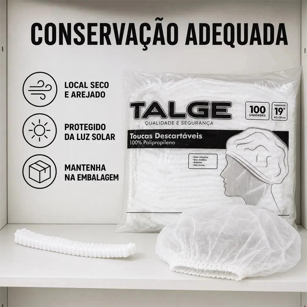 Touca Descartável Tnt Branca Talge C/ 100 Unidades Cor Branco thumbnail 5
