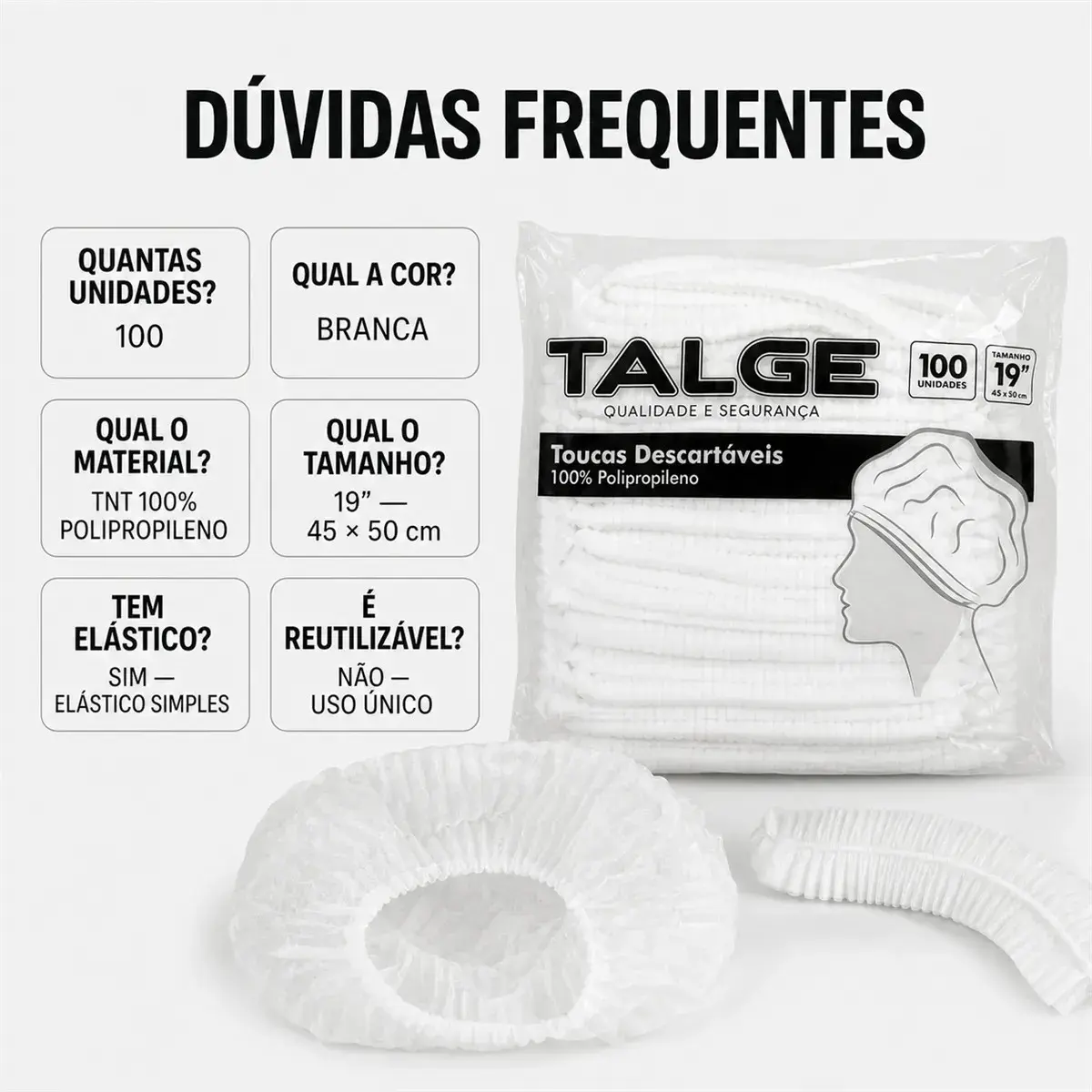 Touca Descartável Tnt Branca Talge C/ 100 Unidades Cor Branco thumbnail 6