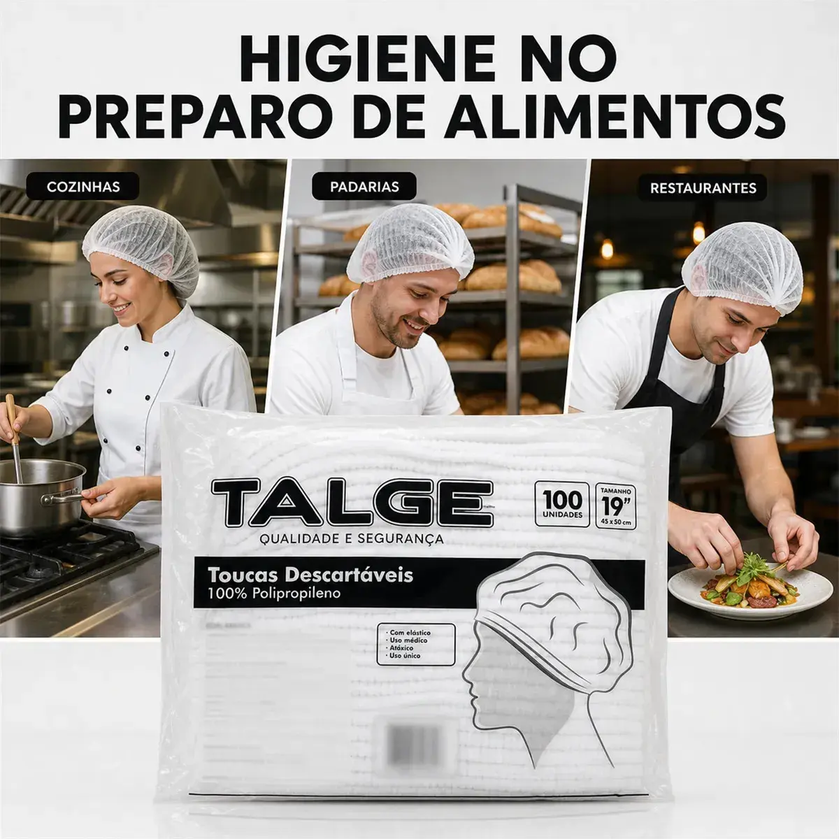 Touca Descartável Tnt Branca Talge C/ 100 Unidades Cor Branco thumbnail 7