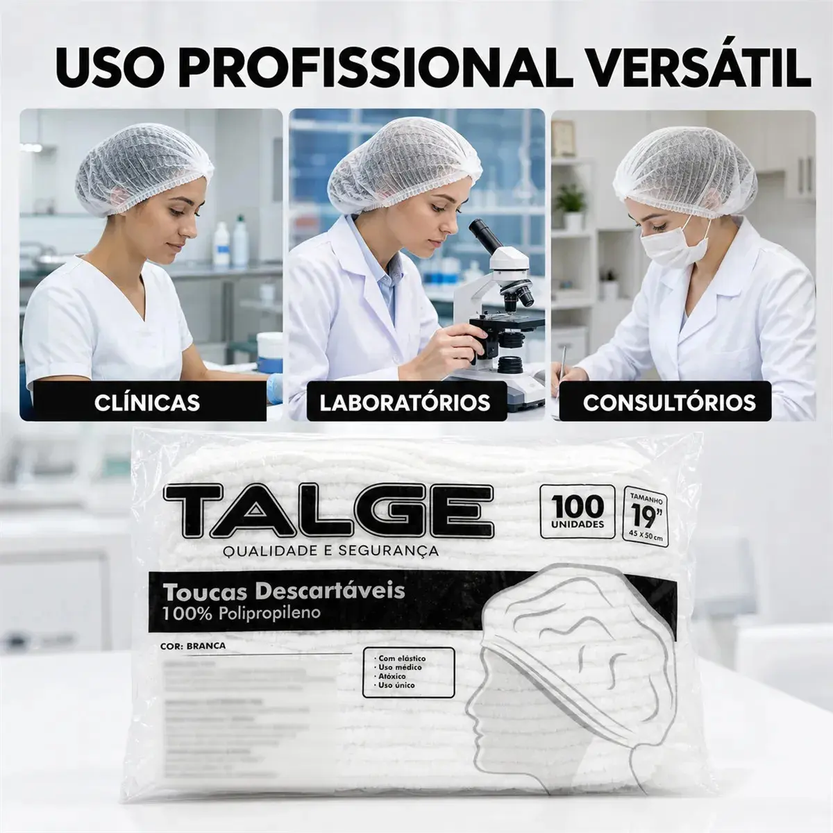 Touca Descartável Tnt Branca Talge C/ 100 Unidades Cor Branco thumbnail 8