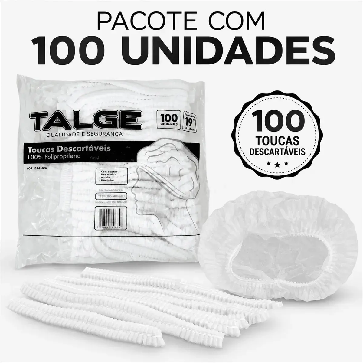 Touca Descartável Tnt Branca Talge C/ 100 Unidades Cor Branco thumbnail 9