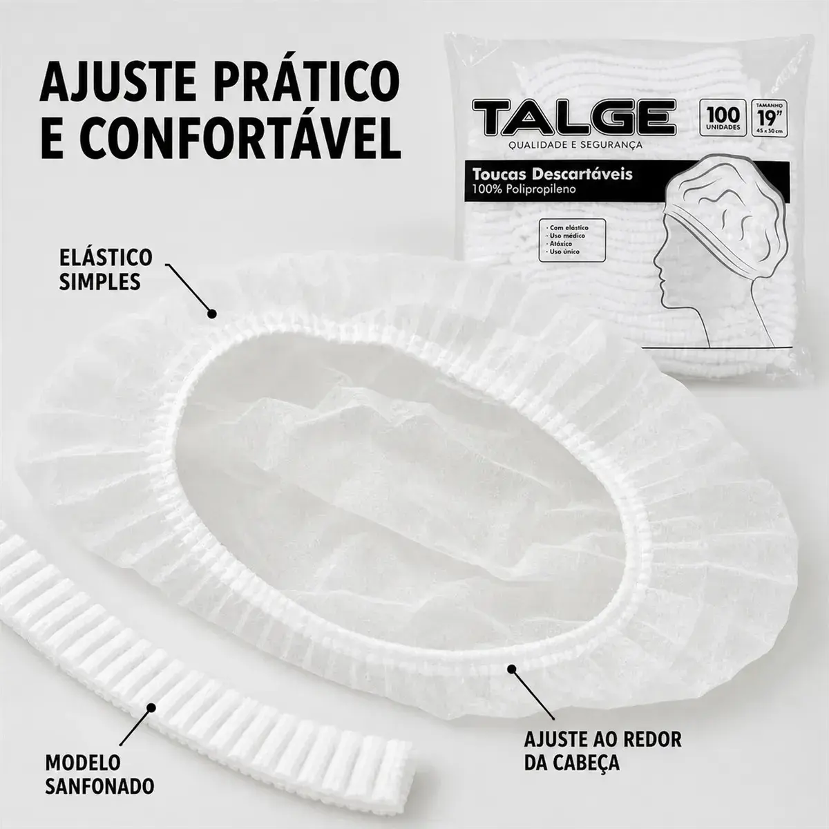 Touca Descartável Tnt Branca Talge C/ 100 Unidades Cor Branco thumbnail 10