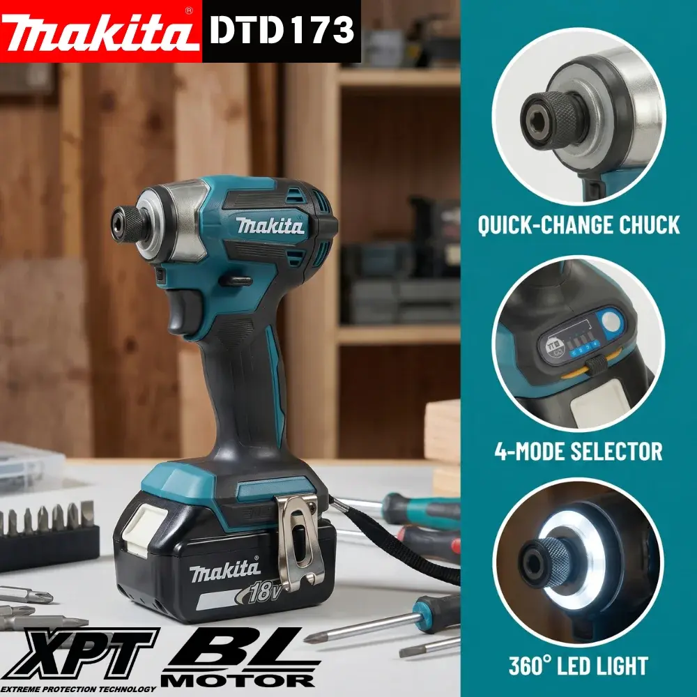 2026 Makita DTD173 18V Parafusadeira de Impacto Sem Fio com Motor BL Brushless, Furadeira Elétrica para Madeira/Parafusos/Modo T, Ferramenta Elétrica Recarregável - 1