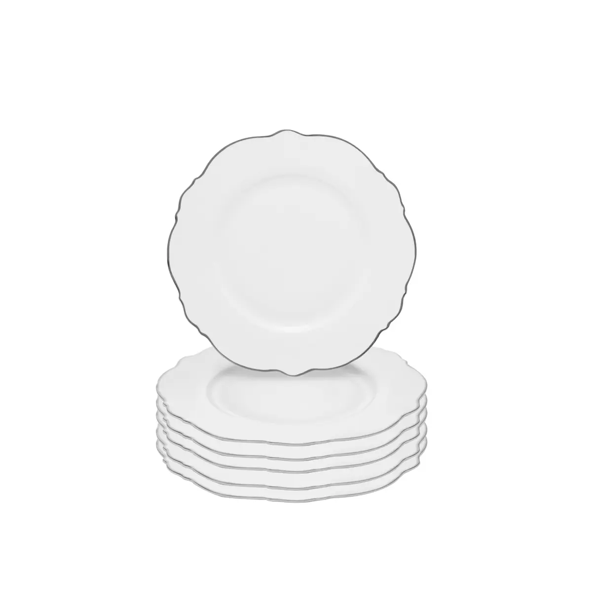 WOLFF - Conjunto 6 Pratos para Sobremesa de Porcelana Maldivas com Fio Prata 21cm
