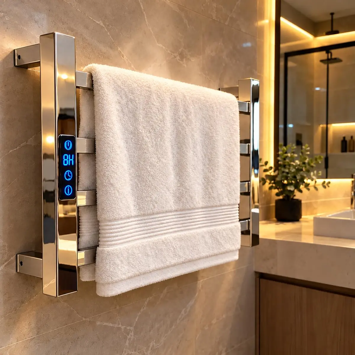 Porta Toalha Térmico Elétrico Aquecido Para Banheiro - Cromado 110v | Aquecimento Rápido, 70C°, Aço Inox 304, Aço Inoxidável, Anti Bacteriano, Evita Mofo e Mal cheiro, Uso em Banheiro