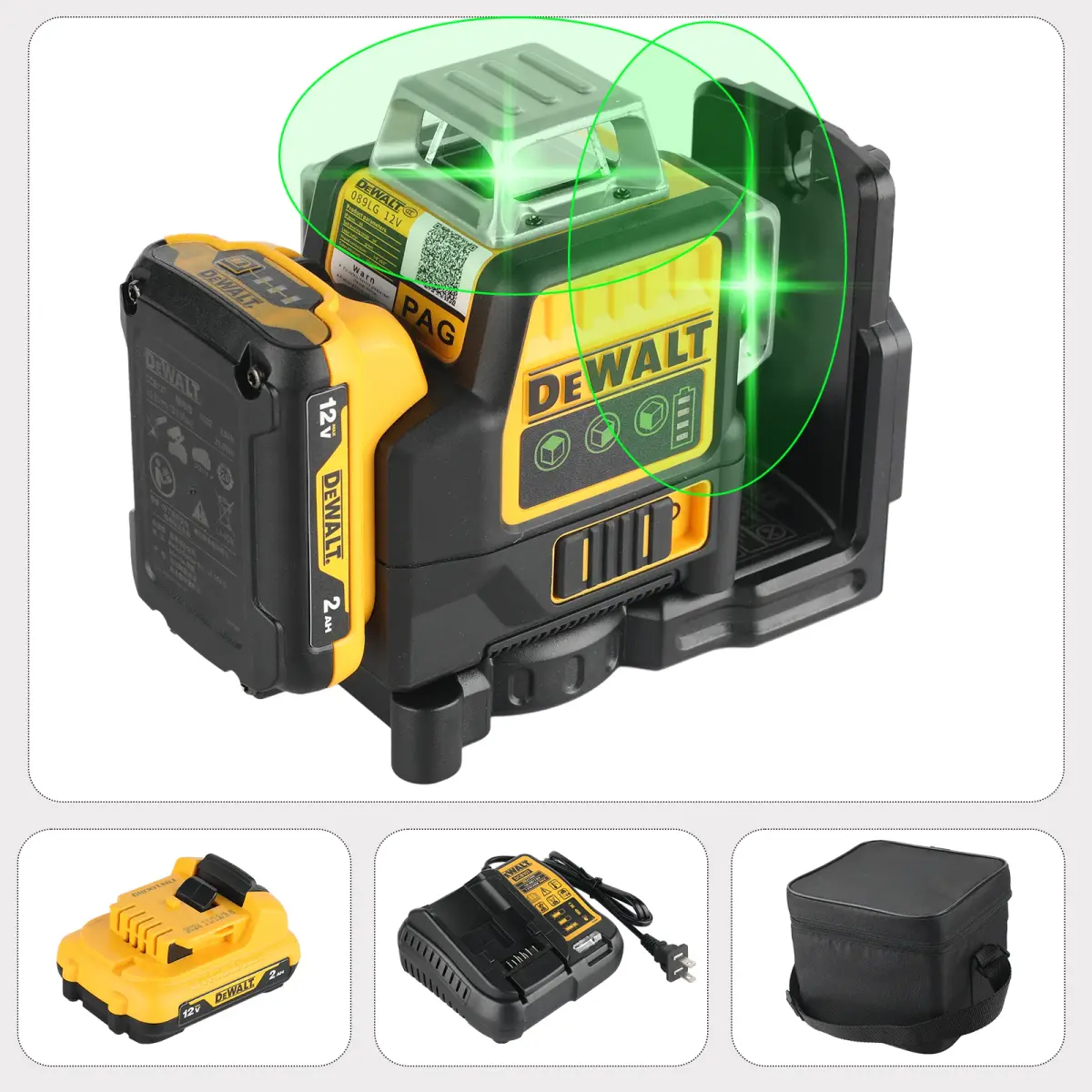 Dewalt DW089LG Autonivelante Multi Linha 3 x 360 Graus Laser de Feixe Verde 12V MAX * com Bateria 2.0Ah Li-Ion e Carregador