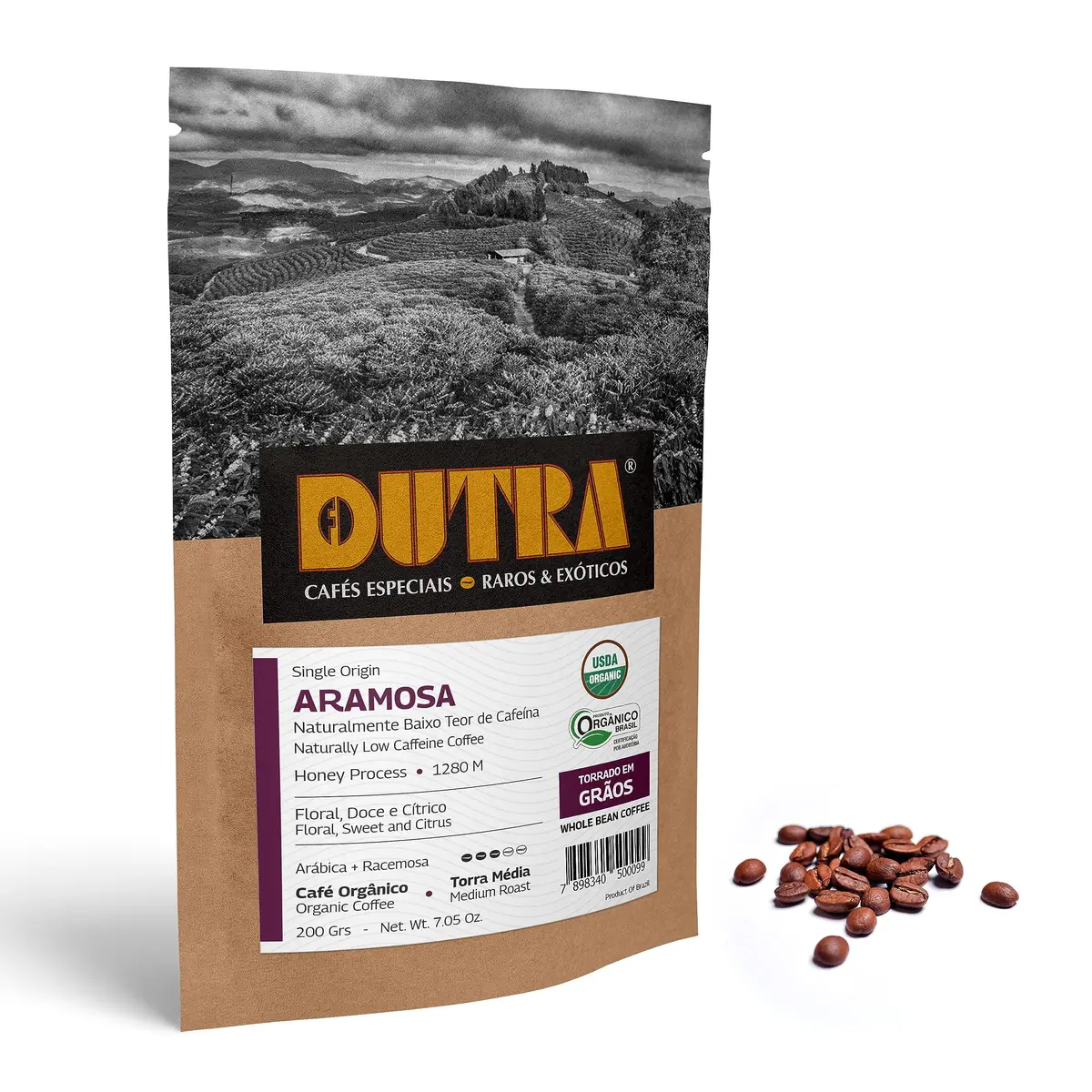Café Dutra Aramosa – Orgânico Raro & Exótico – Torrado Em Grãos 200G (Baixo Teor De Cafeína Natural) - 1