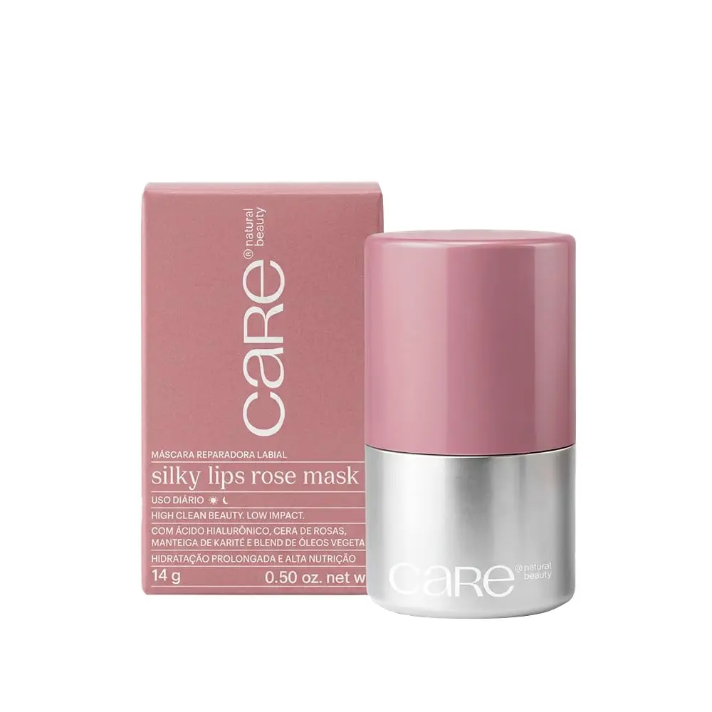 Máscara Labial Care Silky Lips Rose, 14g | Máscara de reparação labial que nutre, hidrata e recupera a pele dos lábios, garantindo efeito prolongado.