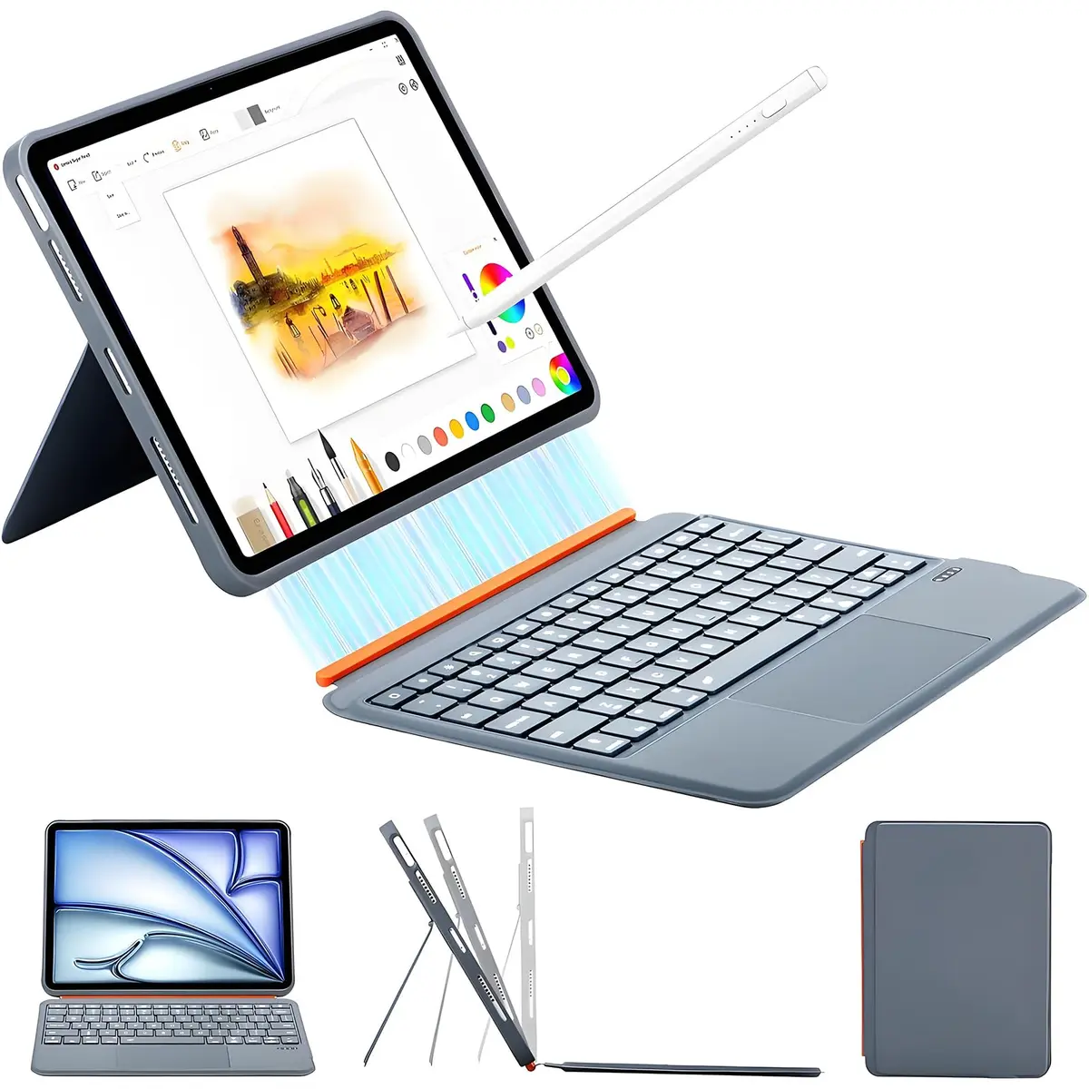 Capa Flex com Teclado para iPad (A16) 11ª/10ª Geração 10.9", Teclado Magnético Desmontável Ultra-Leve, Suporte Ajustável, Teclas Retroiluminadas e Trackpad Multitoque (Cinza)