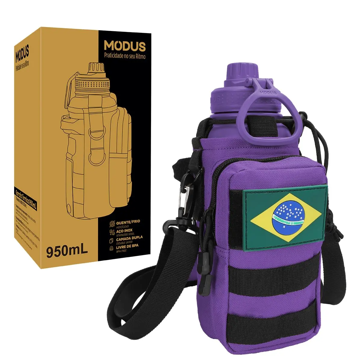 Garrafa Térmica de Aço Inoxidável 950ml Isolamento a Vácuo com Bolsa | Roxo - 1