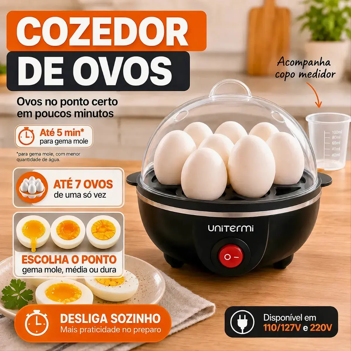 Cozedor de Ovos Elétrico a Vapor VYROX para 7 Ovos com Desligamento Automático - 1