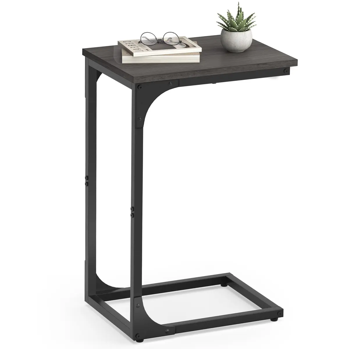 VASAGLE Mesa Lateral para Sofá, Formato C, Estrutura de Aço | Mesa de Canto para Sala, 40 x 30 x 62 cm, Apoio para Notebook, para Quarto, Carvalho Cinza e Preto, Barnet, BRLET350B42