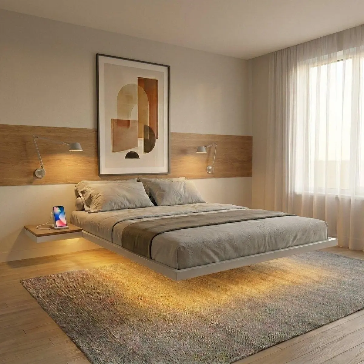 Cama Flutuante Casal com LED Lara Branco