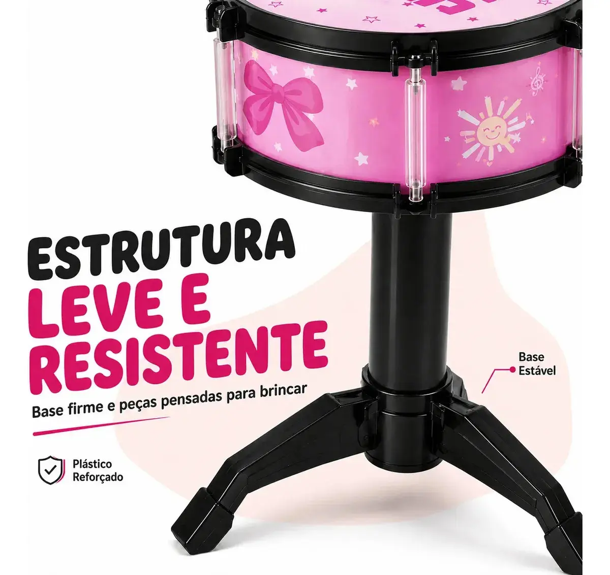 Mini Bateria Infantil Completa Com Banquinho Instrumento 5 Tambores Brinquedo Menino Criança Kizumba Cor Rosa thumbnail 4