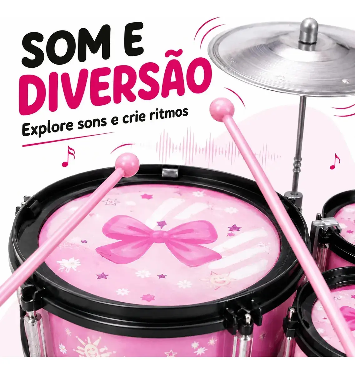 Mini Bateria Infantil Completa Com Banquinho Instrumento 5 Tambores Brinquedo Menino Criança Kizumba Cor Rosa thumbnail 5