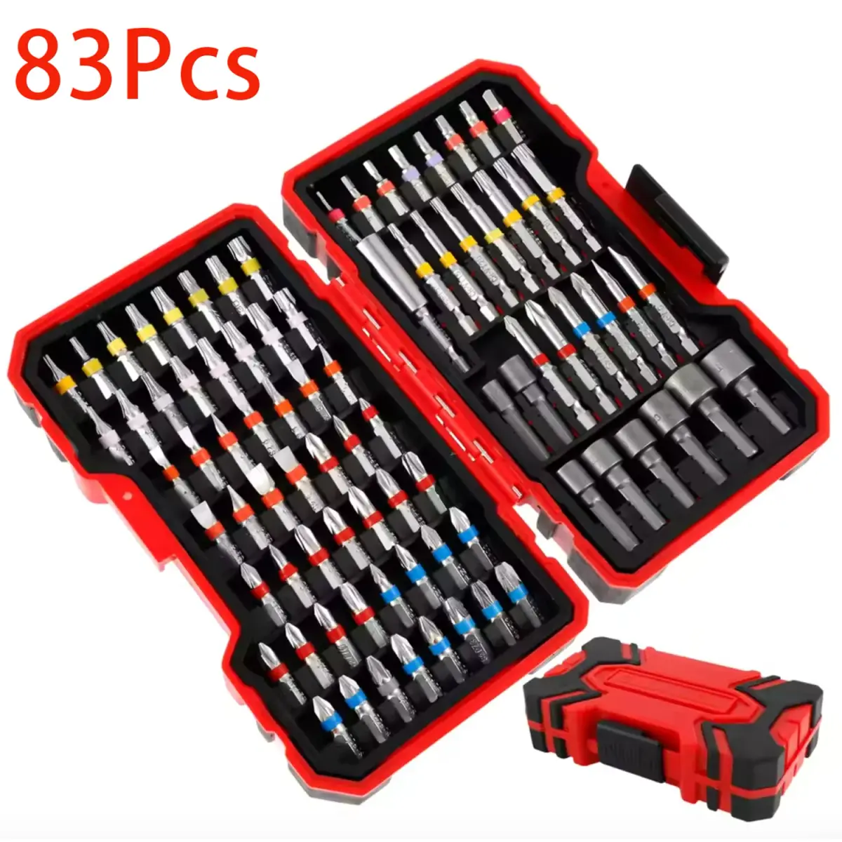 Conjunto de 83 Peças de Pontas de Chave de Fenda e Brocas para Parafusadeira de Impacto com Chave Magnética, Aço S2, Pontas Phillips, Fenda, Quadrada, Estrela, Hexagonal, Torx